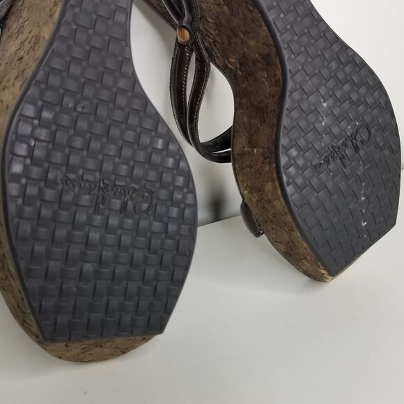 Cole Haan‎ Women's Brown Patent Leather Wedge Cork Heel Sandals Size 6 - Picture 11 of 13